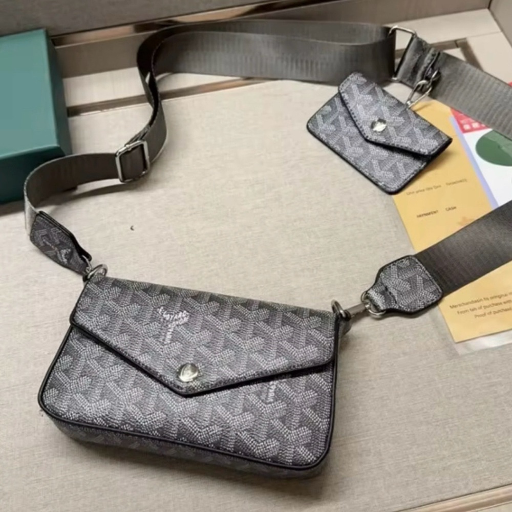 Gray Patterned Crossbody Bag with Pouch